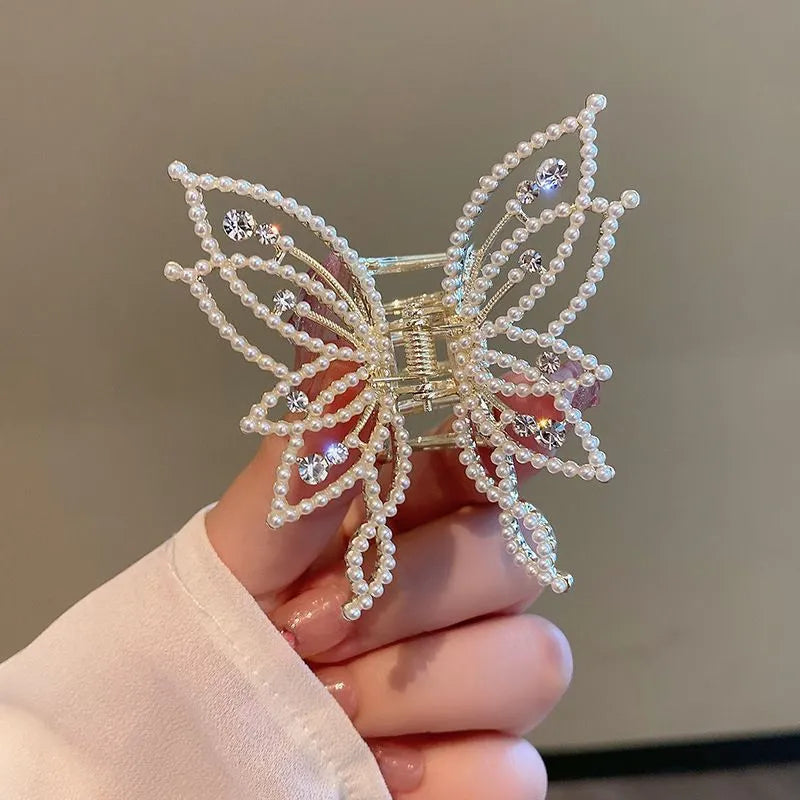 Butterfly hair barrette with alloy metal construction and electroplated finish
