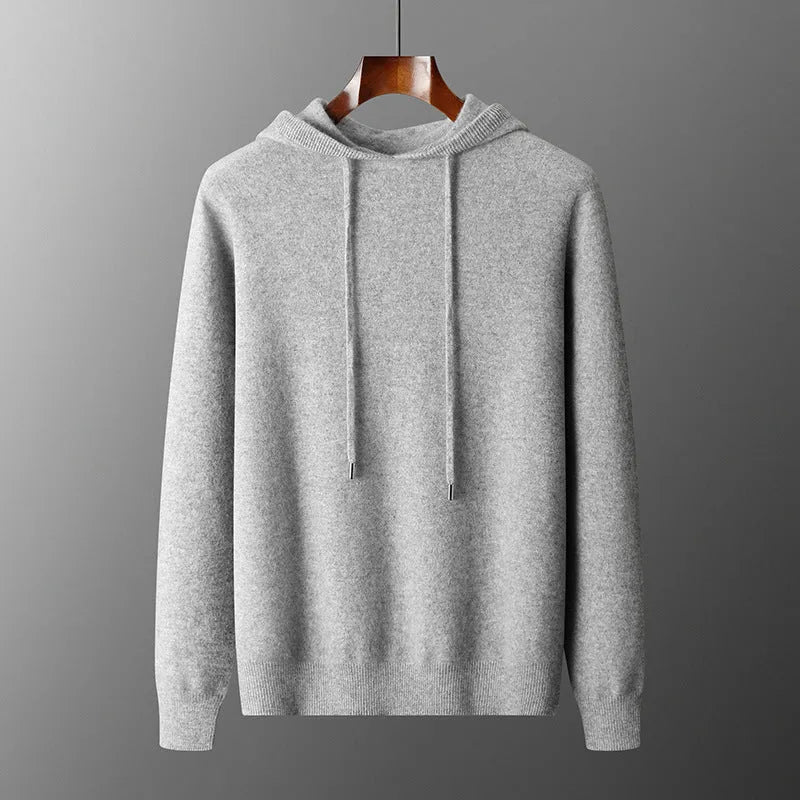 Men's dark grey cashmere hooded knitted sweatshirt with matching long pants winter leisure set