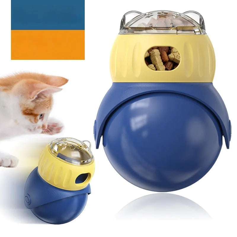 Owl-shaped tumbler cat puzzle feeder in Morandi yellow and blue colours