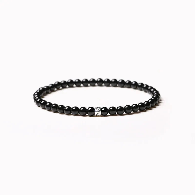 Fine 4mm electroplated agate stone bracelet with obsidian, blue san, and black agate beads
