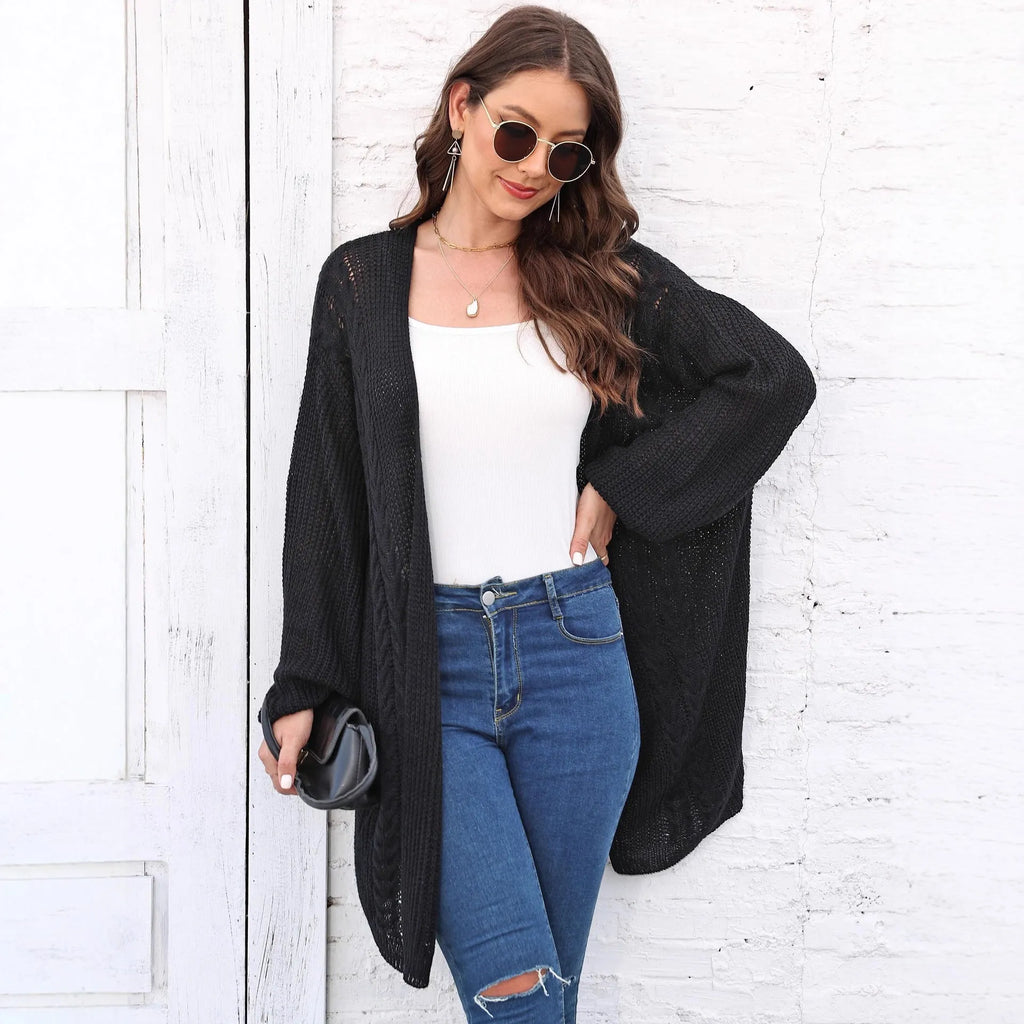 Women's loose fit acrylic sweater coat cardigan in a solid colour, shown in free size.