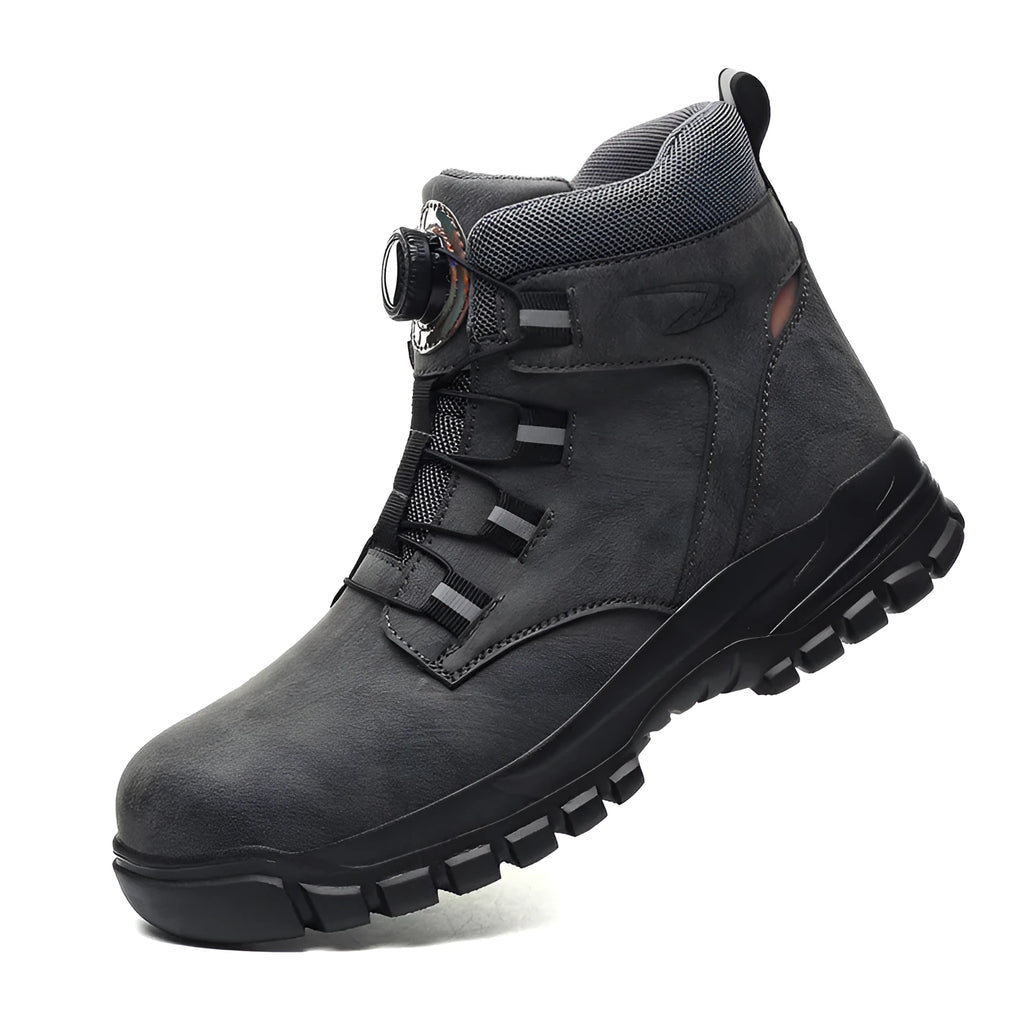Leather lightweight labour protection shoes with rubber sole in black, grey, and yellow colour options