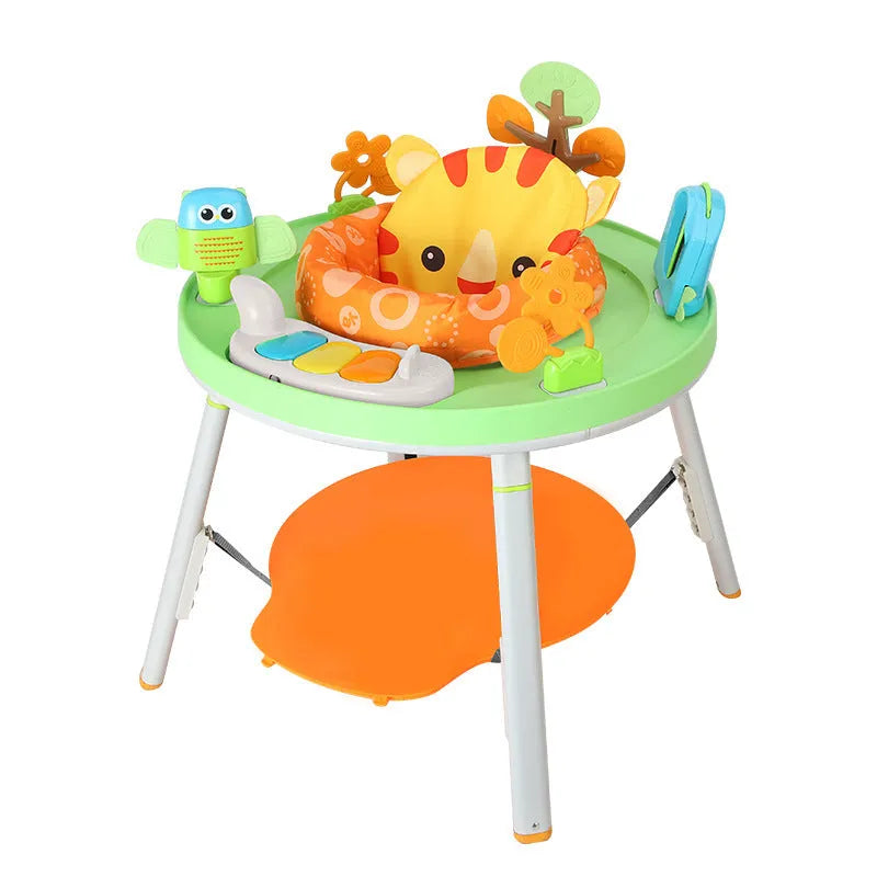 Three-function baby jumping chair with bouncing frame, gymnastic rack and interactive toys in duck design
