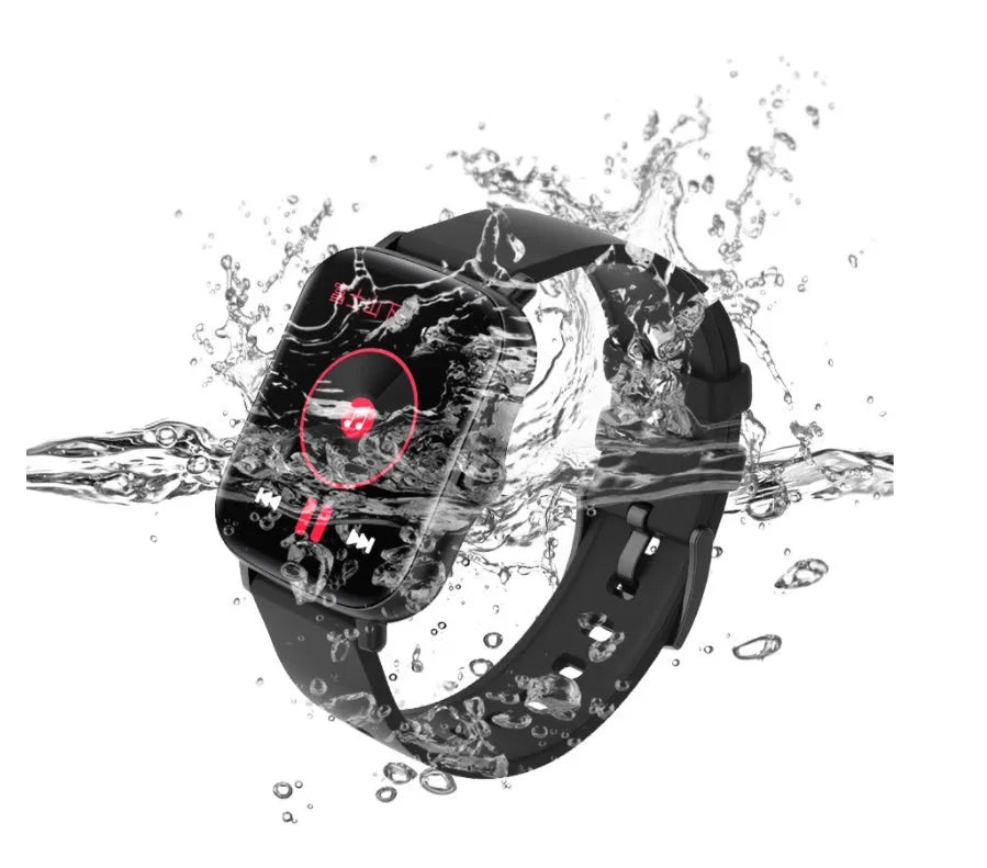 Black smart watch with 1.7-inch colour touch screen on adjustable silicone strap
