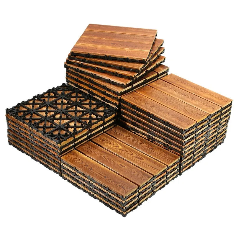 Camphor pine floor tiles in 30x30cm size with brushed finish for balcony and indoor-outdoor use