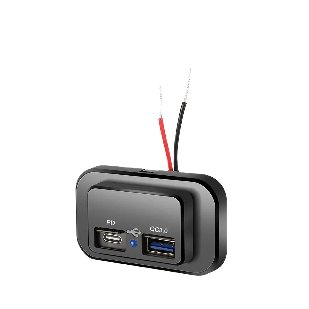 Black QC3.0 and PD car charger with USB-C interface for 36W fast charging in vehicles