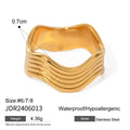 Stainless steel geometric wave ring with wide surface and electroplated finish