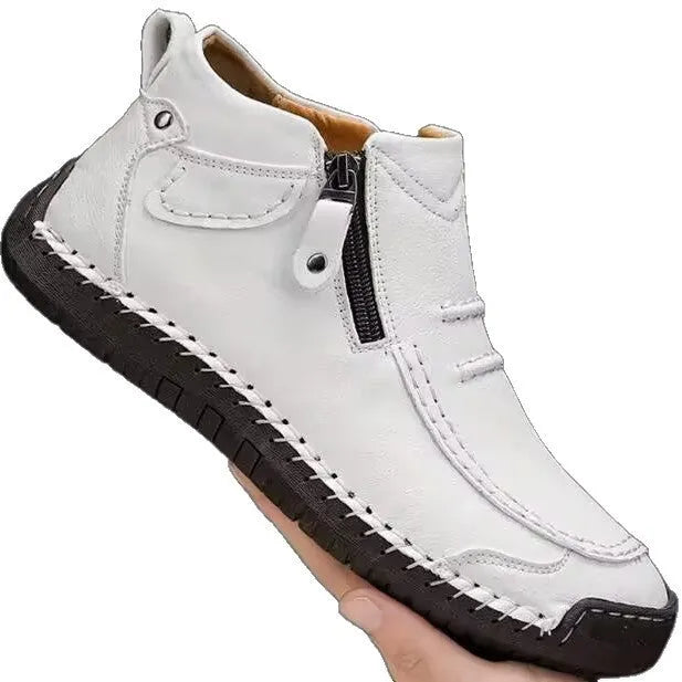 Chelsea plus size men's casual slip-on flat high top shoes in 828 Black with animal pattern and sewing line detail