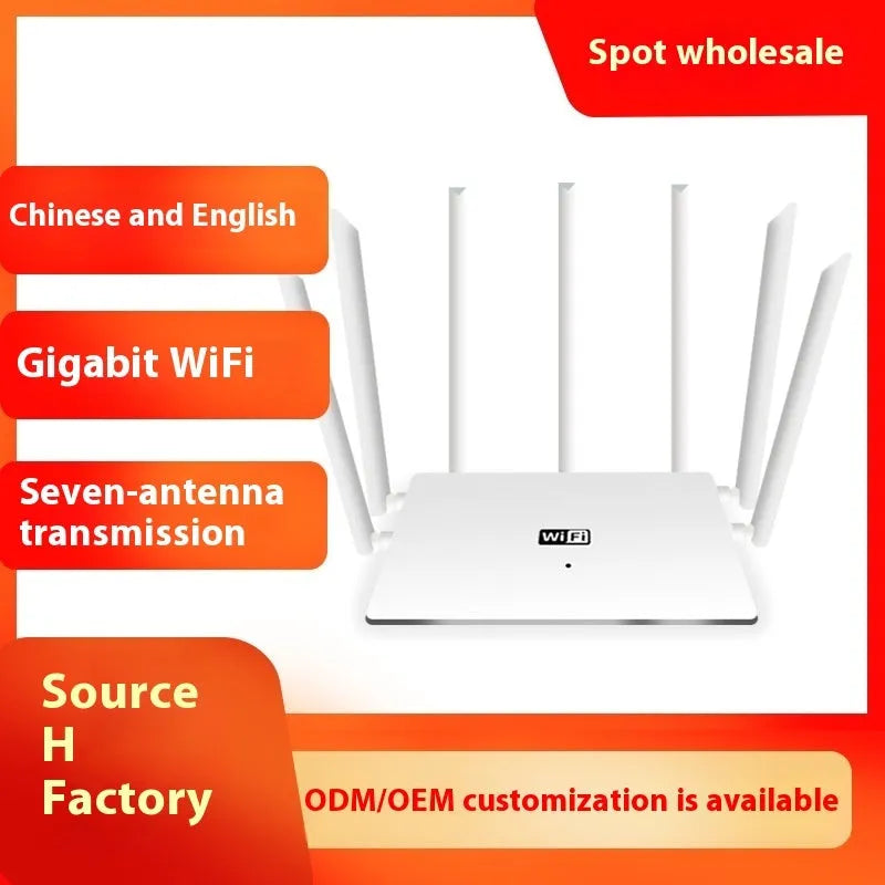 Black and white dual-frequency 5G Gigabit router with multiple antennas for through-wall WiFi coverage