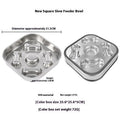 Square stainless steel slow feeding pet bowl for dogs and cats with bone square design on a plain background.