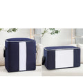 Beige non-woven fabric storage bag with zippered seal and carry handles for quilt and clothing organisation.