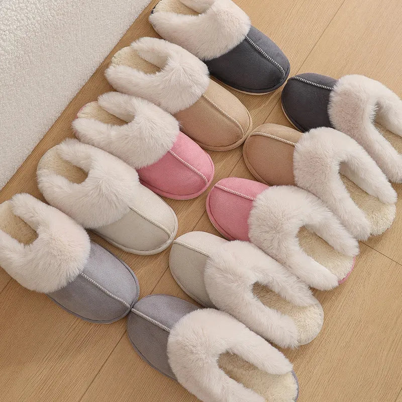 Plush winter house slippers in five colours with PVC non-slip soles