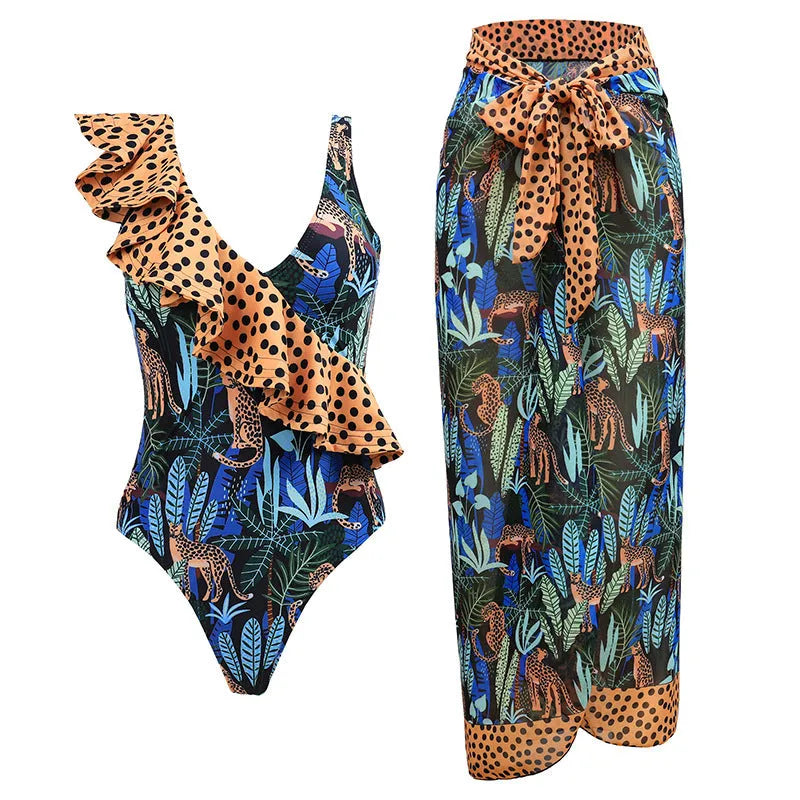 Women's solid colour one-piece swimsuit with spaghetti straps and detachable skirt in polyester fabric