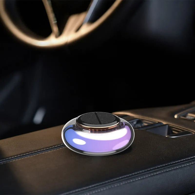 Round solar car fragrance in grey with rotating motor, diameter 77mm, height 31mm
