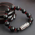 Hand-woven black agate dzi bead bracelet with 11mm geometry beads
