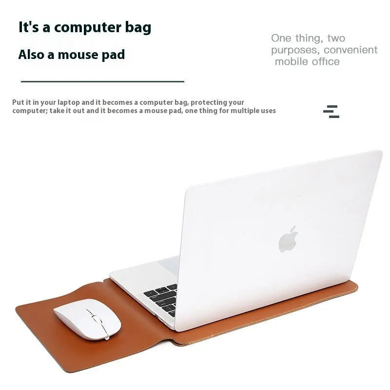 Four-piece imitation leather lock edge protective cover set for MacBook laptops in brown, grey, apricot, and light pink colours