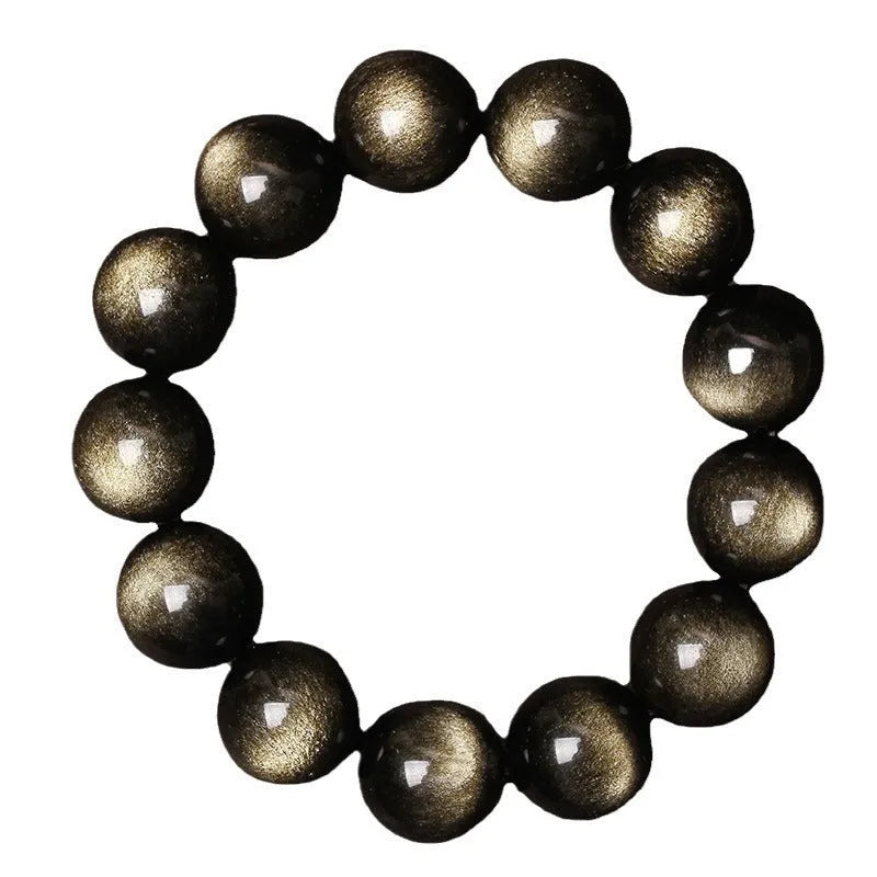 Hand-woven black obsidian bracelet showing round crystal beads in 8mm to 16mm diameter options with ethnic unisex styling