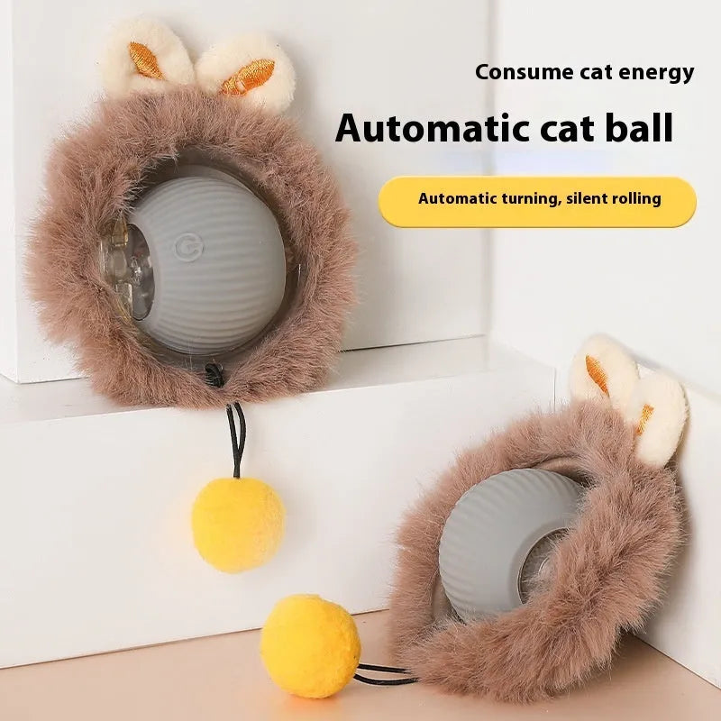 Cat Toy Self-Hi Funny Rolling Ball with plush covering in red, green, and gray colours