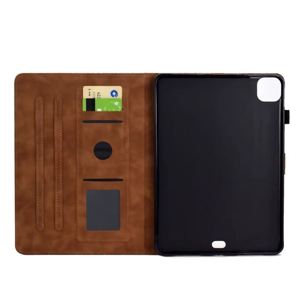 iPad leather case with card slot and stand in frosted diamond embossed style