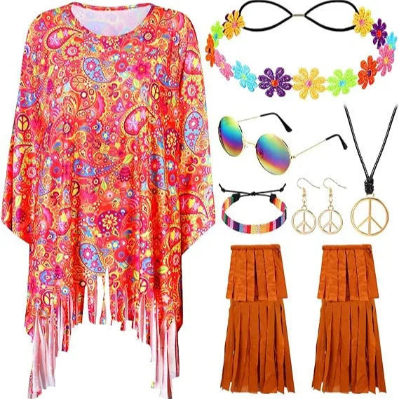 Colourful tie dye cloak costume with bell sleeves and sleeveless design in spandex material
