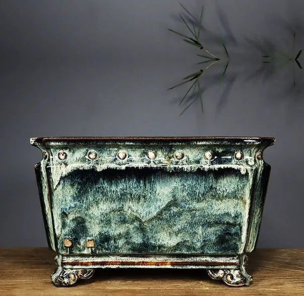 Handmade ceramic flower pot with crackle glaze surface, large diameter, Chinese style
