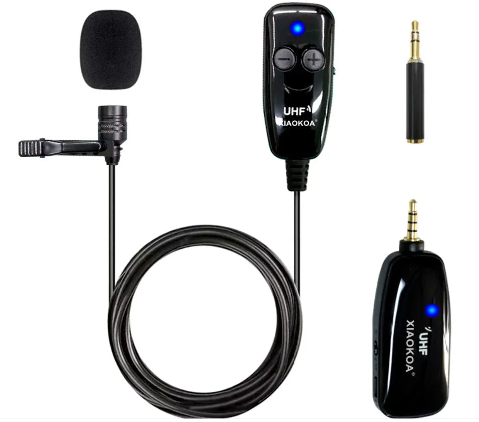 Black mobile phone lavalier microphone with 3.5mm plug and clip