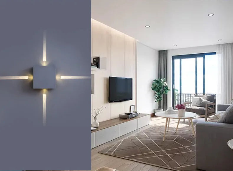 Modern square and round aluminium LED wall lights with iron lampshades in warm white or white light