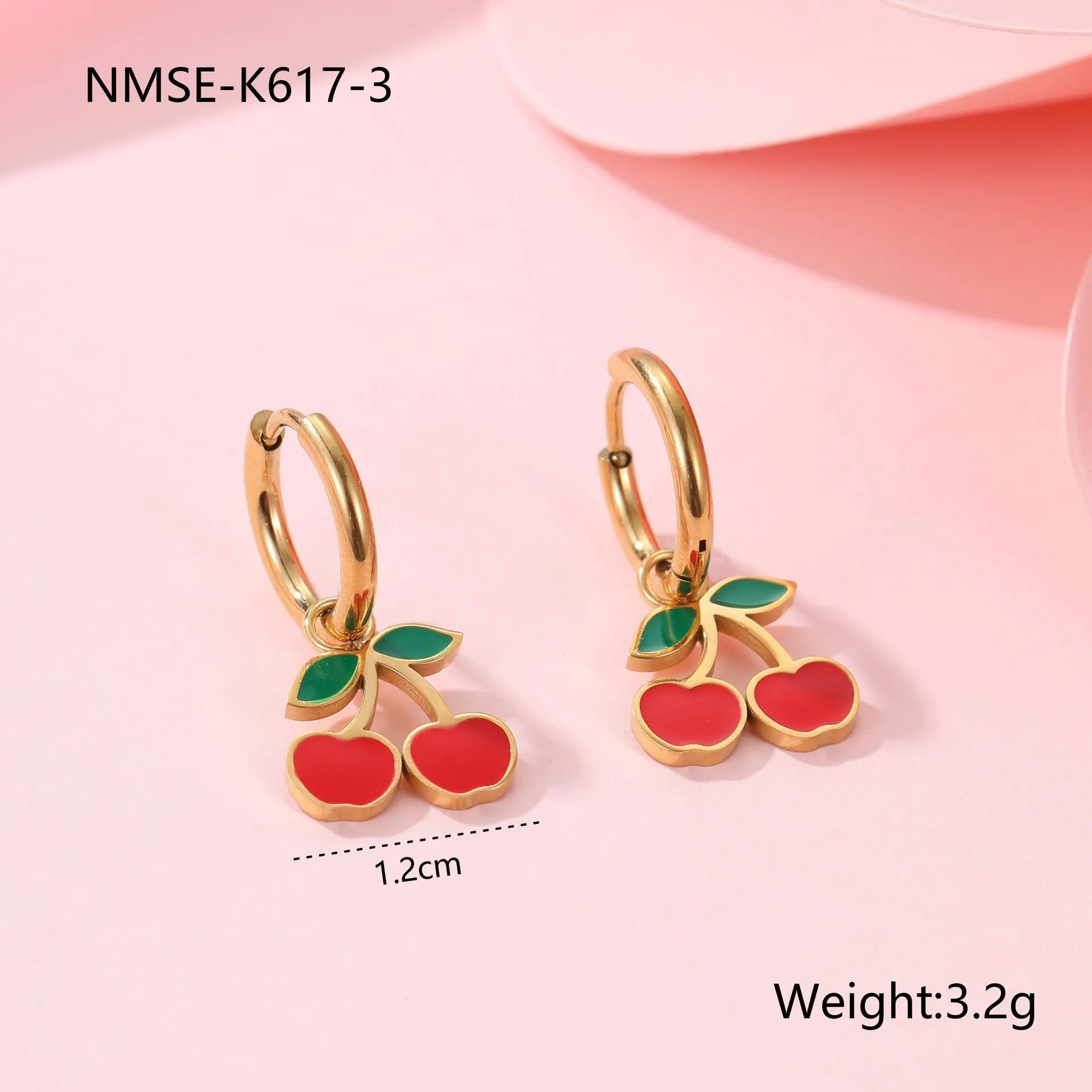 Four-piece 18K gold plated stainless steel jewellery set featuring cherry shaped necklace bracelet earrings and ring