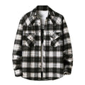 Men's long sleeve flannel plaid shirt jacket with corduroy contrast design on cuffs and collar, black colour