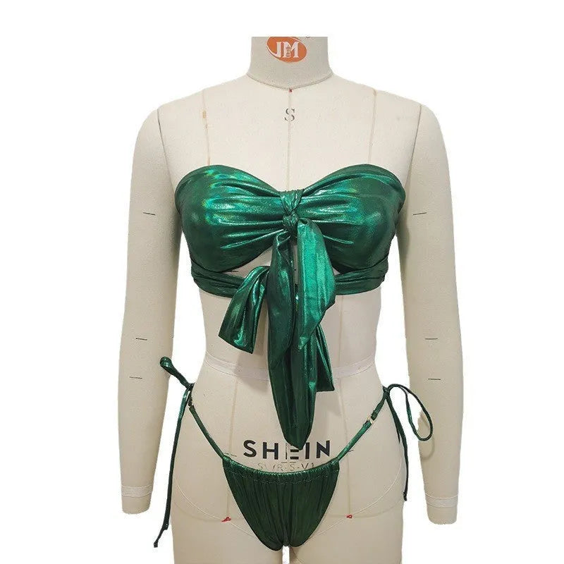 Women's lace-up front swimsuit with chest pads and split leg design in floral print