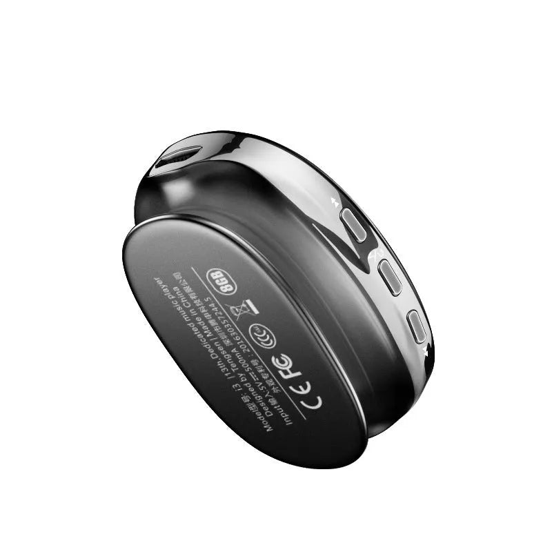 Bluetooth MP4 music player in black, blue, or rose gold with OLED screen showing track info.