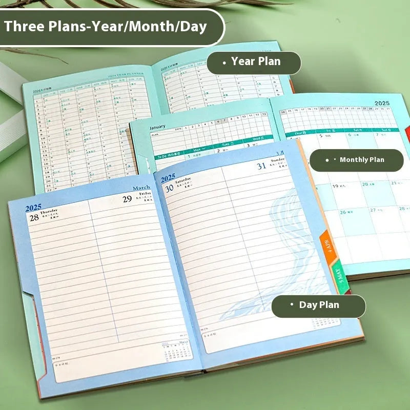 Thick office notepad with striped PU leather cover showing 204 sheets of 80g wood-free paper
