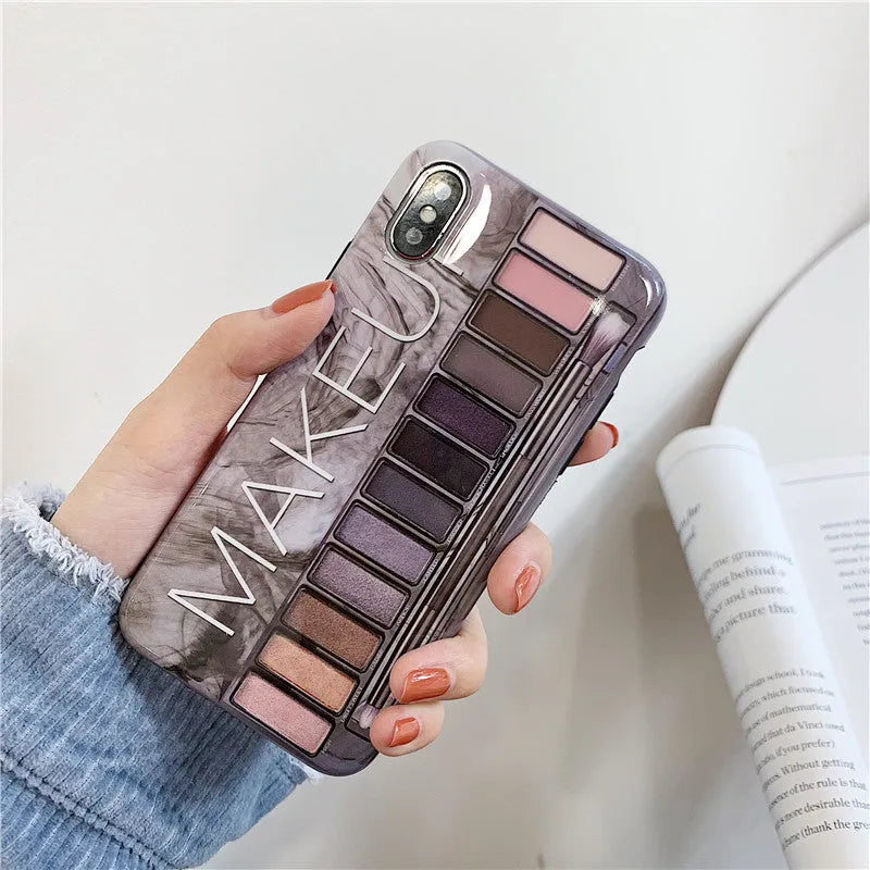 Silicone iPhone case with eye shadow print design in flesh colour or grey options