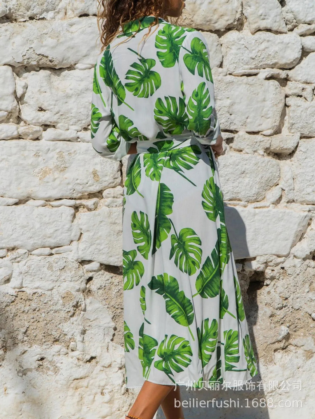 Women's chiffon V-neck dress with A-line skirt and printing pattern design in multiple colour options