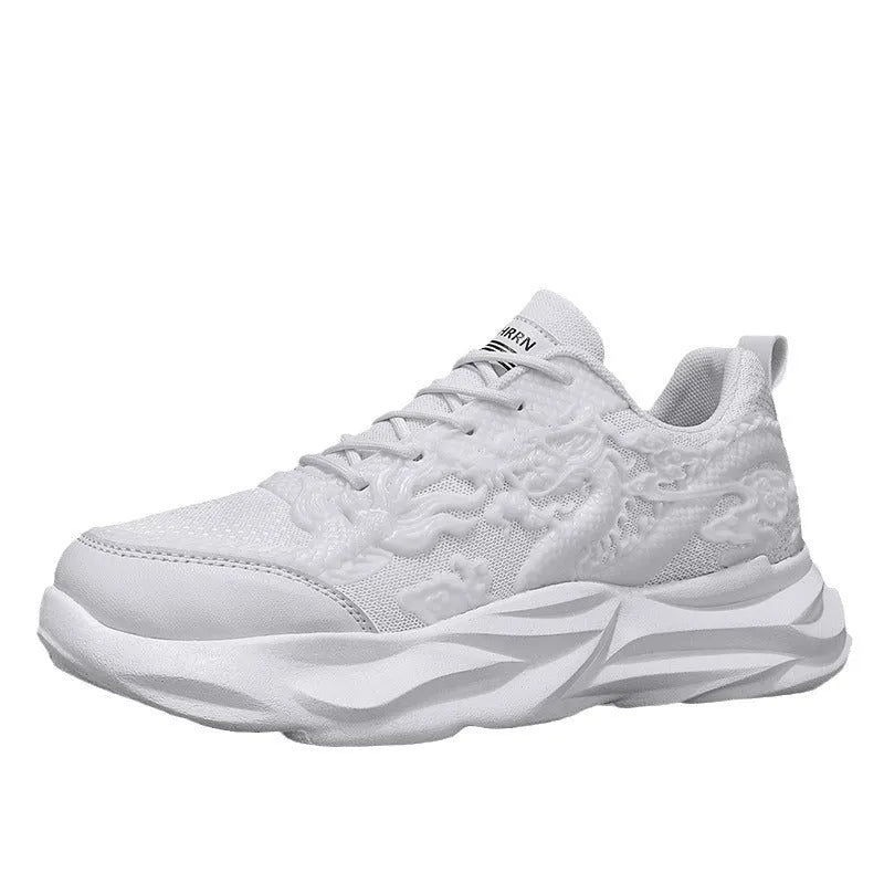 Men's casual sneakers with micro-fibre knit upper and rubber soles in dragon design colours