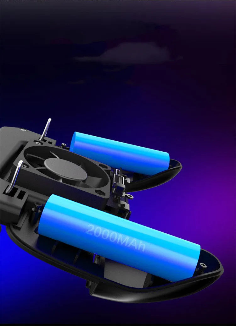 Black mobile game controller with aluminium alloy frame and USB cable for smartphones.