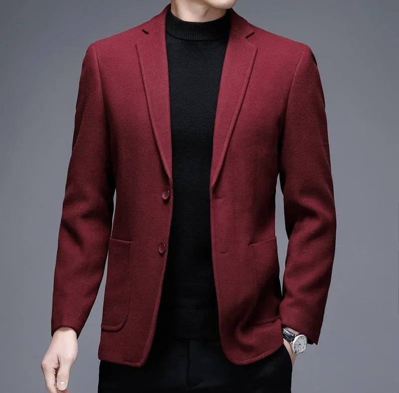 Men's solid colour wool blend casual winter jacket with polyester lining and loose fit