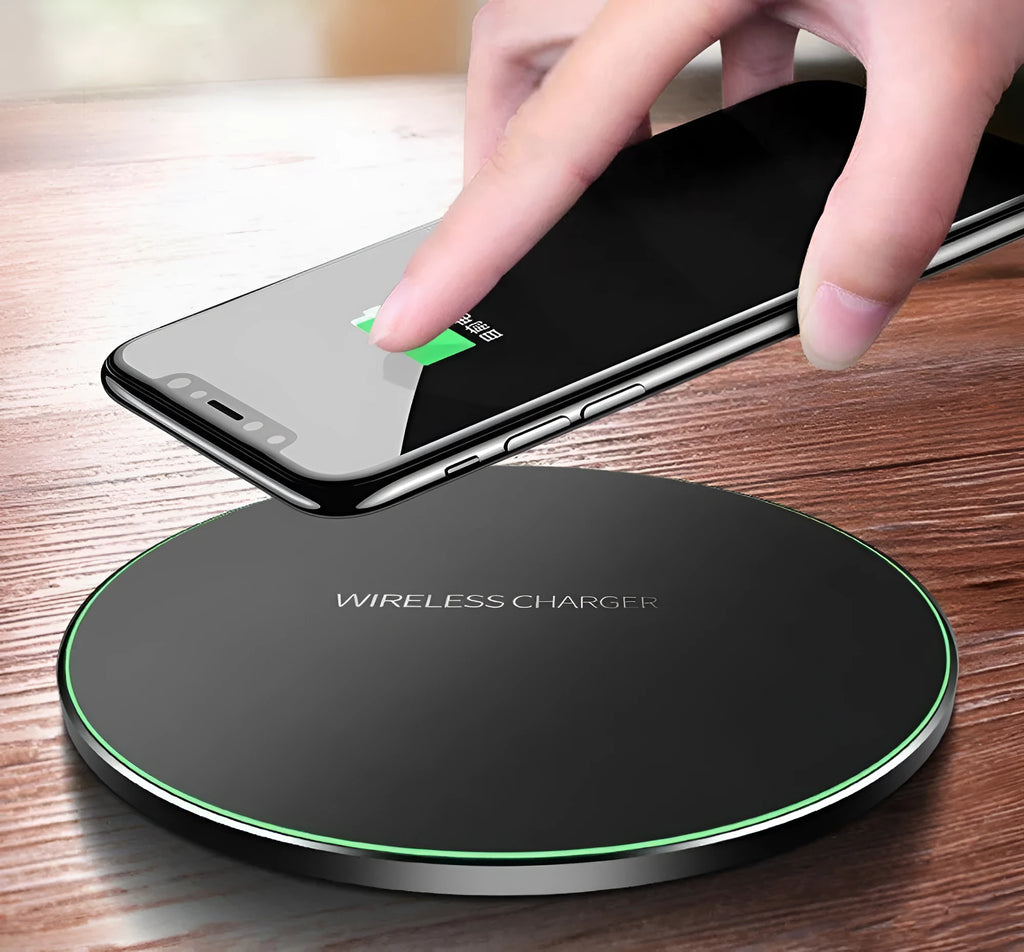 Black ultra-thin square wireless fast charging pad with USB cable