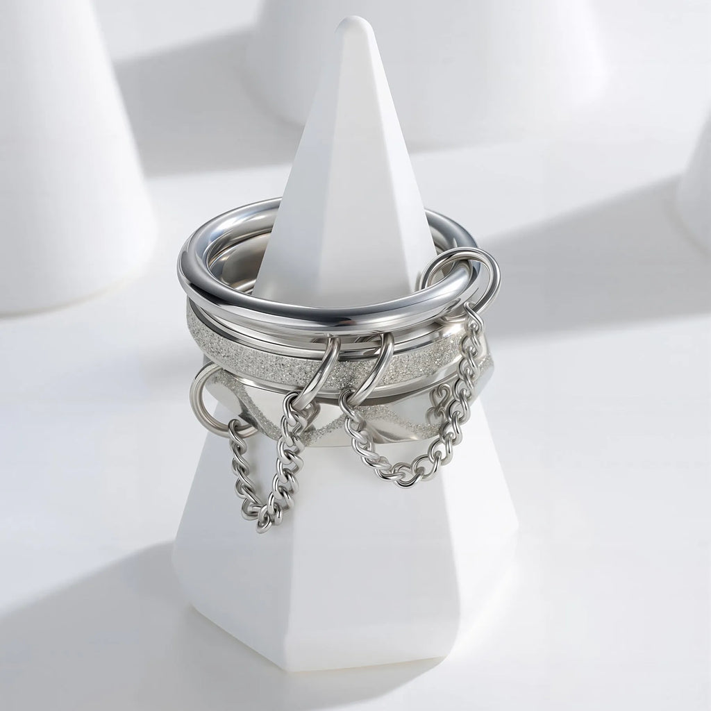 Titanium steel stacked ring for women, multi-ring combination geometric style, gold finish