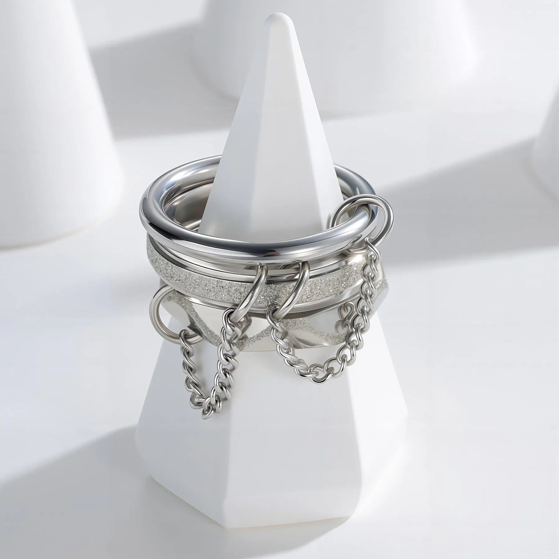 Titanium steel stacked ring for women, multi-ring combination geometric style, gold finish