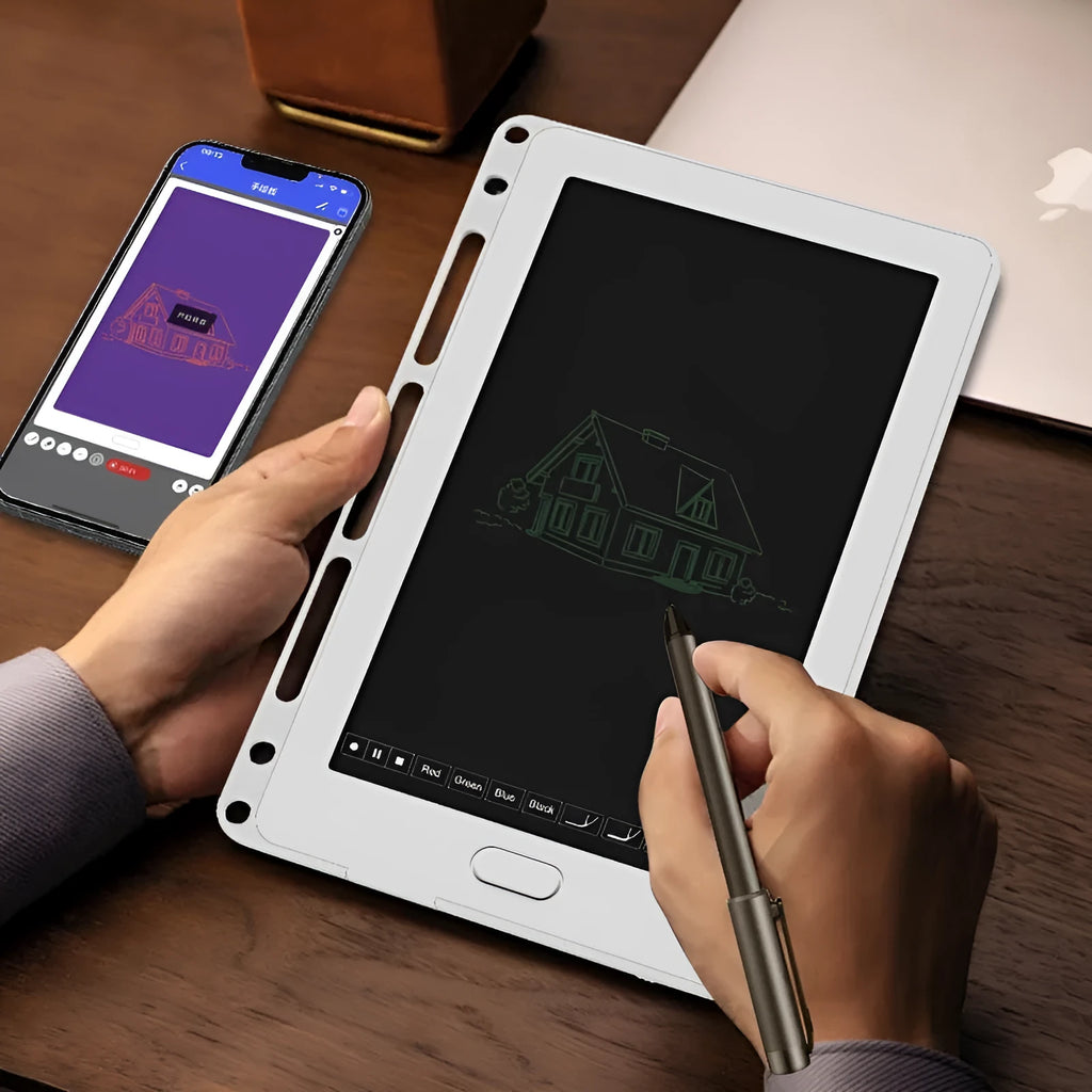 85-inch electronic writing pad with stitching appearance in choice of black, dark blue, or sky blue