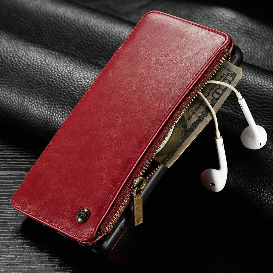 Samsung Galaxy Note9 PU leather flip phone case in black, brown or red colours