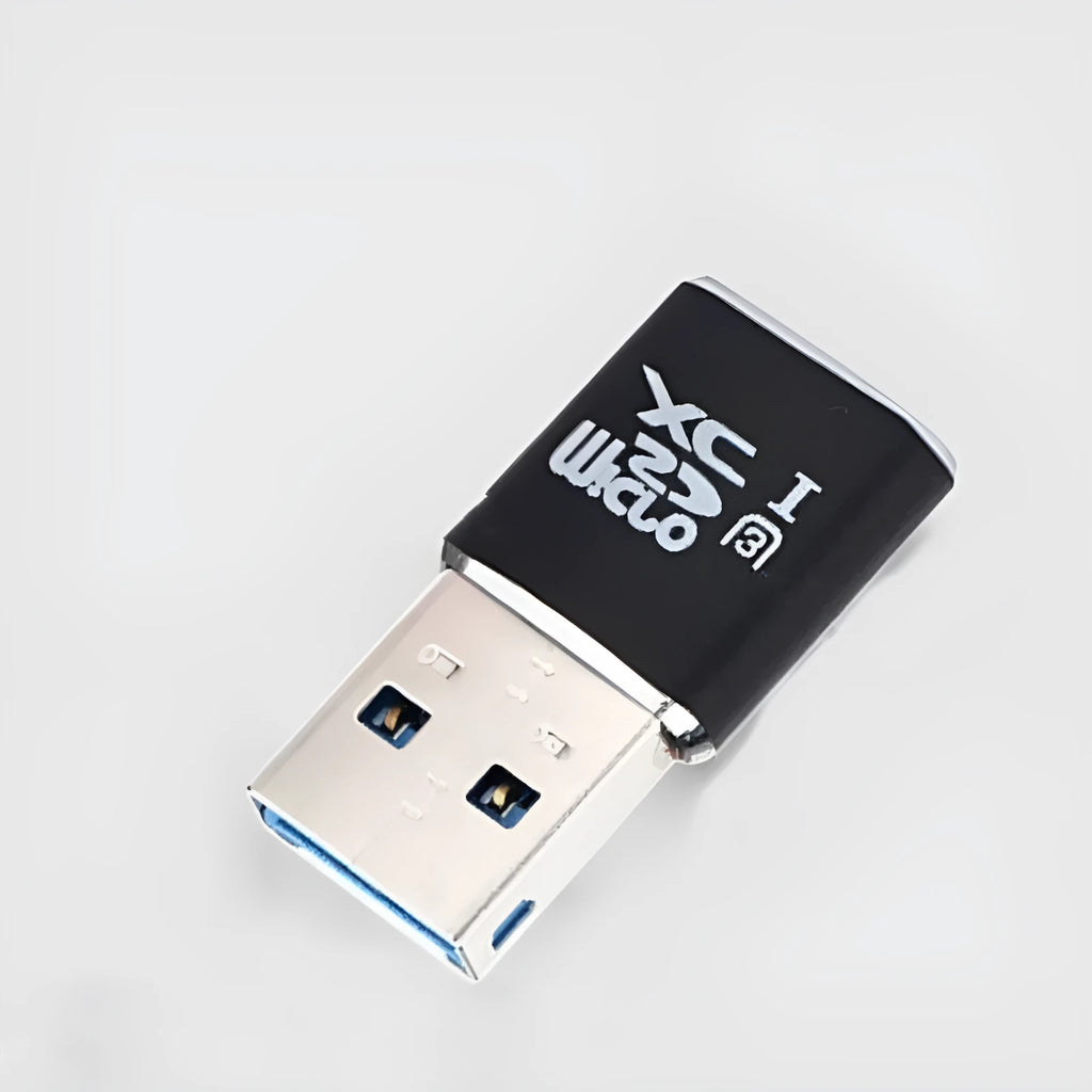 Black USB 3.0 card reader for Micro SD memory cards with SDHC and SDXC support.