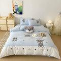 Cartoon Schnauzer embroidered cotton bedding set showing quilt cover, sheet and pillowcases