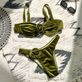 Women's green 3D floral swimsuit briefs with high elasticity and polyester lining