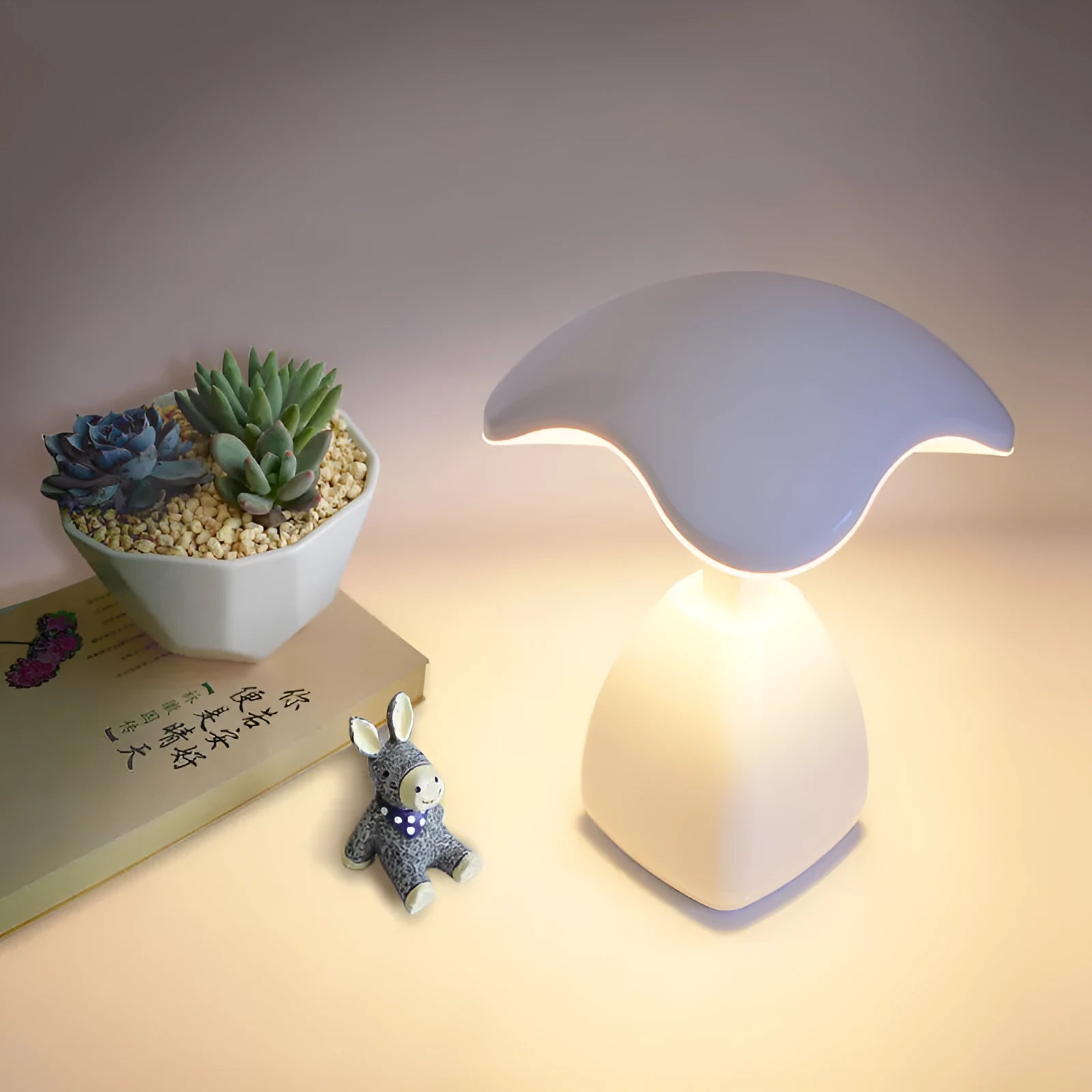 White modern LED desk lamp with touch control and built-in battery