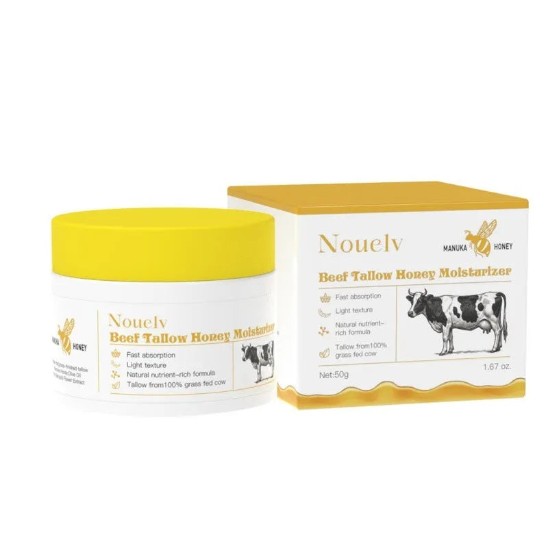 50g jar of honey tallow moisturising cream for dry skin with cow fat and honey ingredients