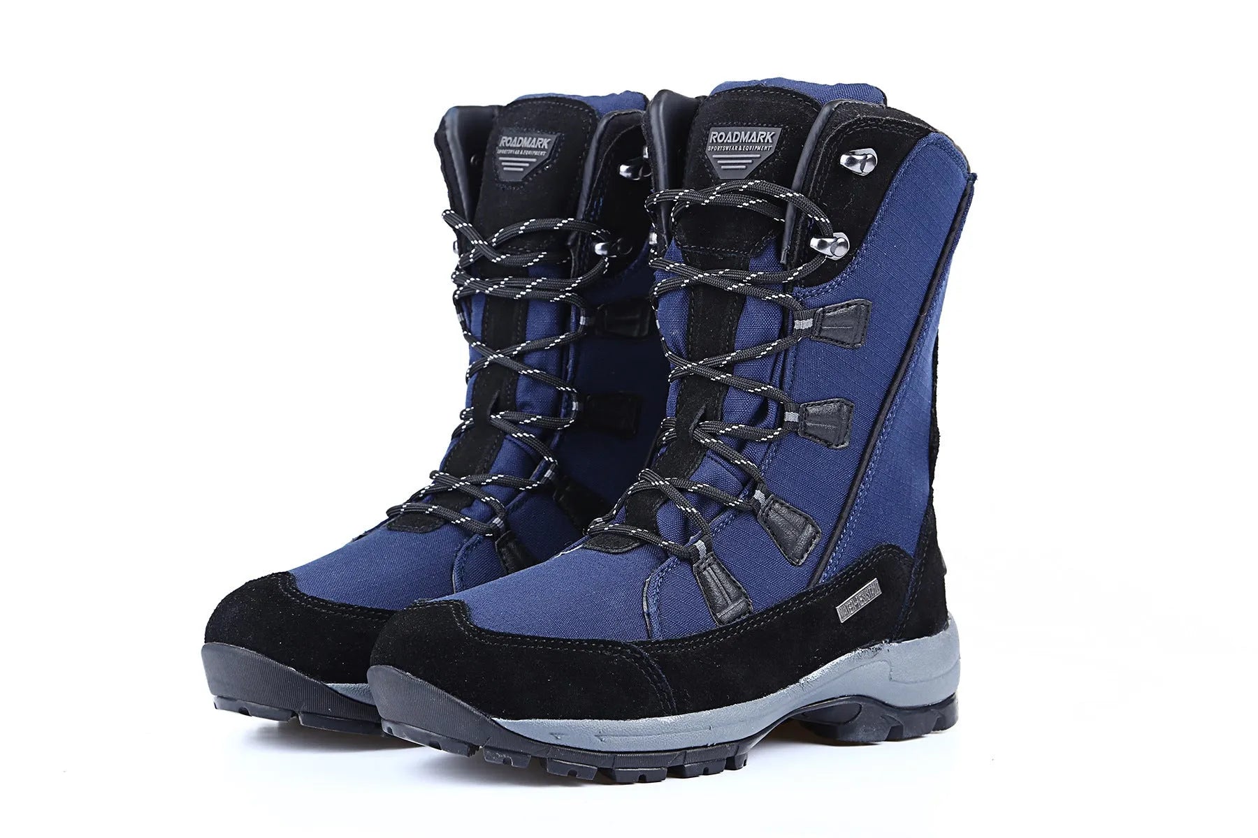 Women's black thermal snow boots with mid-calf height and round toe design