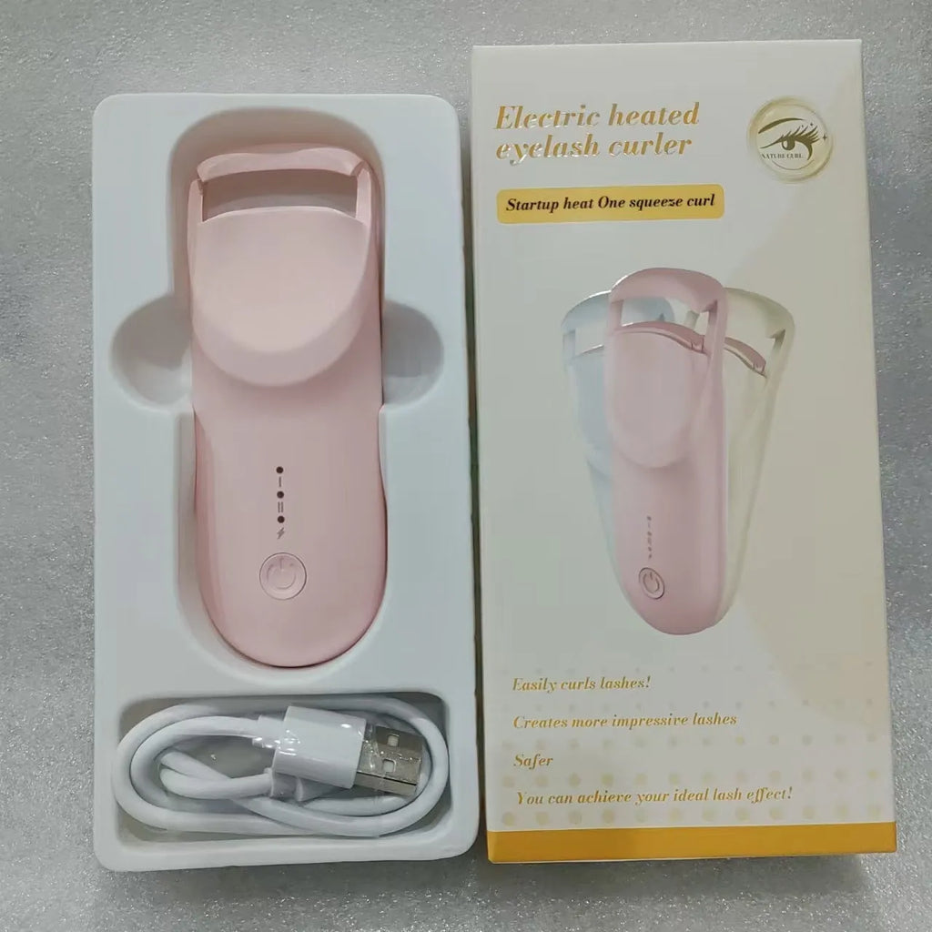 Electric heating eyelash curler in plastic construction with USB charging cable