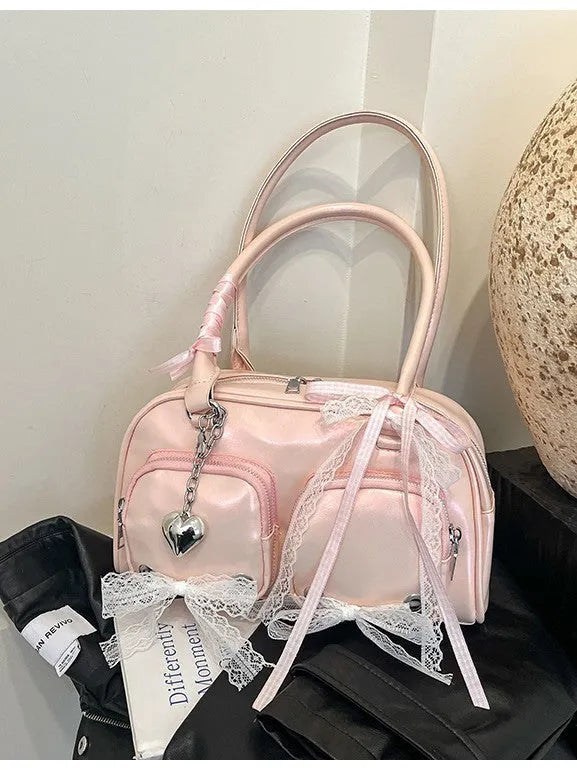 Soft PU horizontal shoulder bag in beige with double straps and interior phone pocket